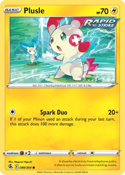 Plusle Pokemon card from Fusion Strike, card number 89