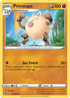 Primeape Pokemon card from Fusion Strike, card number 134