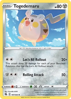 Togedemaru Pokemon card from Fusion Strike, card number 187