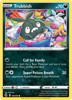 Trubbish Pokemon card from Fusion Strike, card number 168
