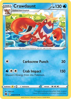 Crawdaunt Pokemon card from Brilliant Stars, card number 33