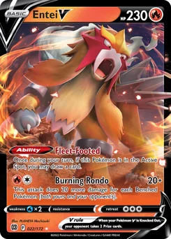 Entei V Pokemon card from Brilliant Stars, card number 22
