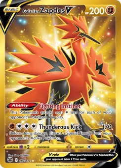 Galarian Zapdos V Pokemon card from Brilliant Stars, card number 182