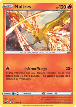 Moltres Pokemon card from Brilliant Stars, card number 21