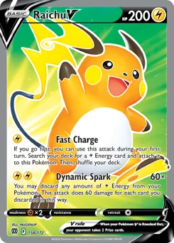 Raichu V Pokemon card from Brilliant Stars, card number 158