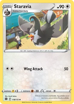 Staravia Pokemon card from Brilliant Stars, card number 118