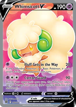 Whimsicott V Pokemon card from Brilliant Stars, card number 160