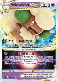 Whimsicott VSTAR Pokemon card from Brilliant Stars, card number 65