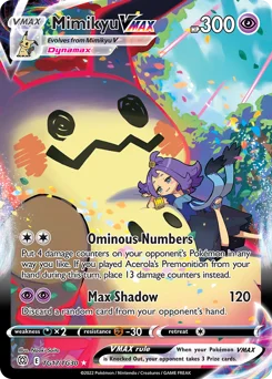 Mimikyu VMAX Pokemon card from Brilliant Stars Trainer Gallery, card number TG17