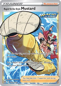 Rapid Strike Style Mustard Pokemon card from Brilliant Stars Trainer Gallery, card number TG27