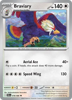 Braviary Pokemon card from Black Bolt, card number 78