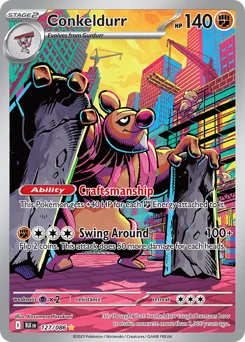 Conkeldurr Pokemon card from Black Bolt, card number 127