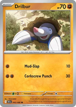 Drilbur Pokemon card from Black Bolt, card number 45
