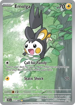 Emolga Pokemon card from Black Bolt, card number 112