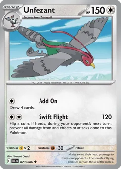 Unfezant Pokemon card from Black Bolt, card number 73